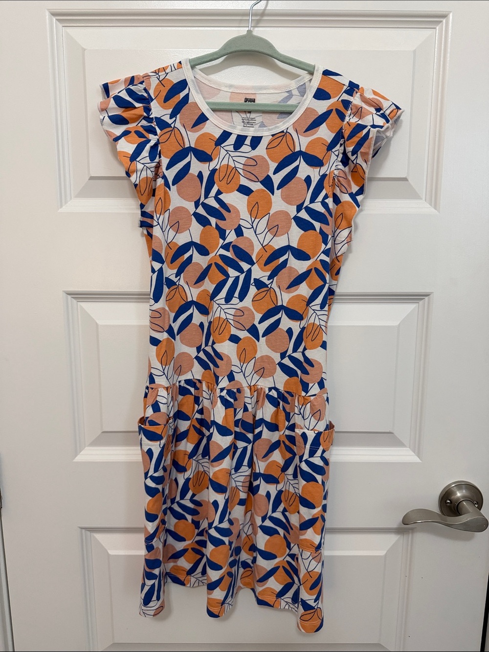 NWOT Tea Collection Girls 10 Orange & Blue Leaf Print Casual Dress